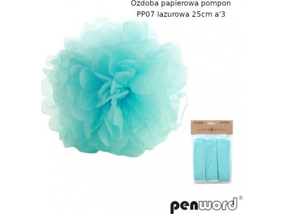 Polsirhurt Azurblå papirpompon 25cm pp06