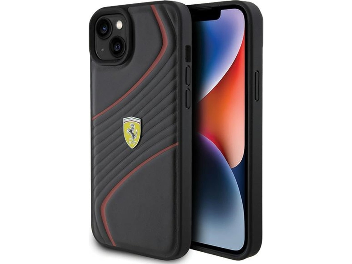 Ferrari Twist Metal-Logo Cover Til Iphone 15 Plus - Sort
