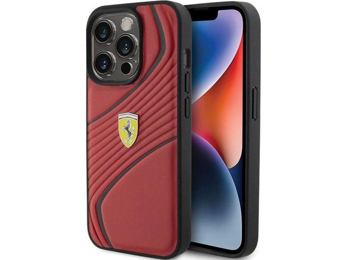 Ferrari Twist Metal Logo Cover Til Iphone 15 Pro - Rød