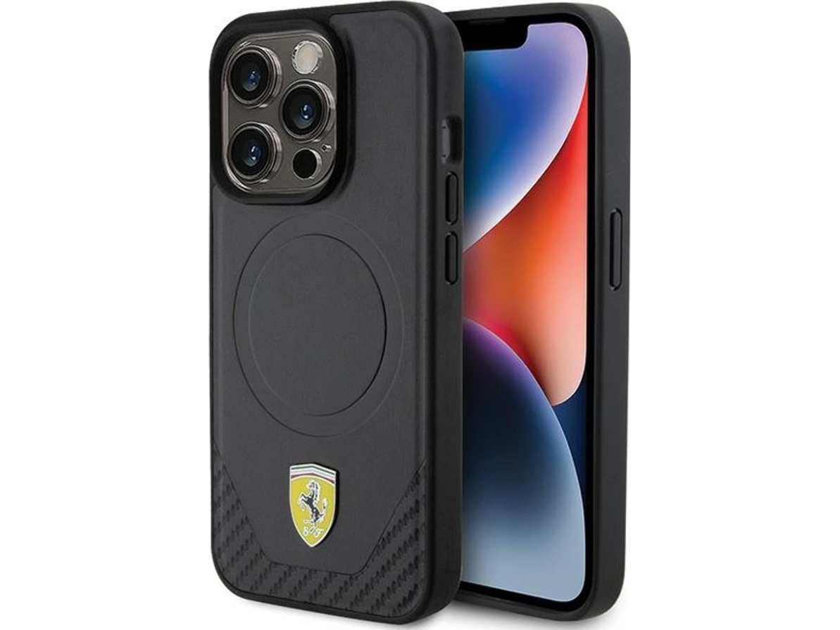 Ferrari Carbon Metal Logo Magsafe Case Für Iphone 15 Pro - Schwarz