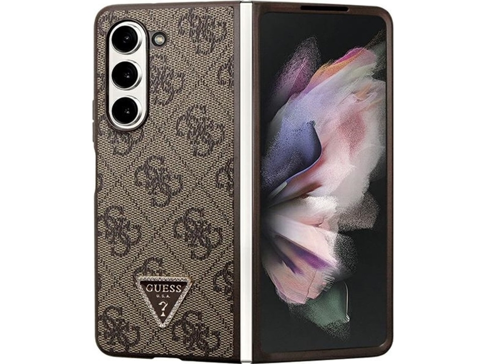 Guess Leder 4G Dreieckig Strass Abdeckung Für Samsung Galaxy Z Fold 5 - Braun