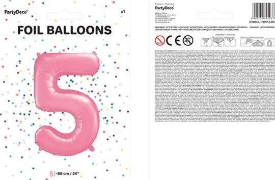 Party Deco Folienballon Nummer 5, Hellrosa, 86 Cm Universal