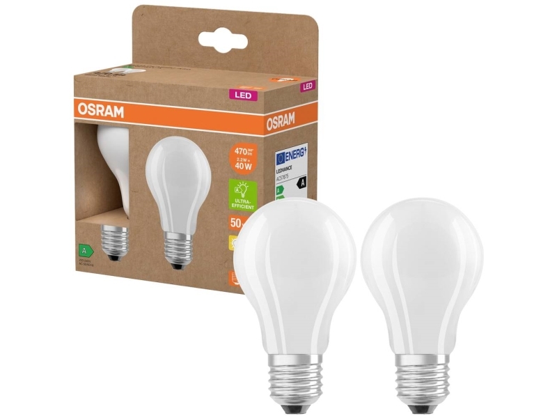 OSRAM HOMELIGHTING 4099854253485 LED (RGB)-lamp EEK A (A - G) E27 Pæreform 2.2 W = 40 W Varmhvid (Ø x H) 60 mm x 60 mm 2 stk