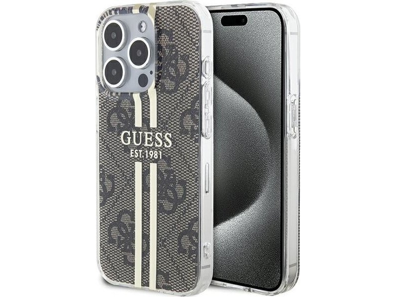 Guess Iml 4G Gold Stripe Cover Til Iphone 15 Pro - Brun