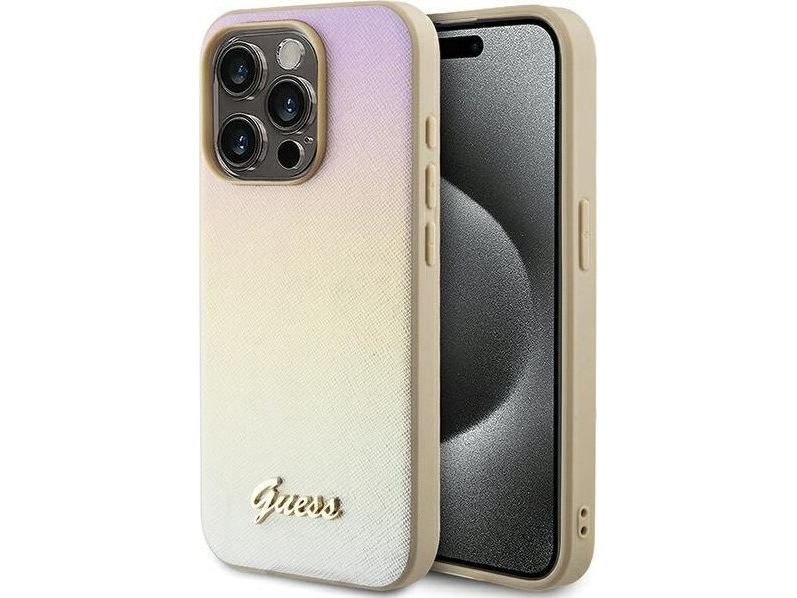Dėklas Guess Guhcp15lpsaird Iphone 15 Pro 6.1 "Gold / Gold Hardcase Saffiano Iridescent Script