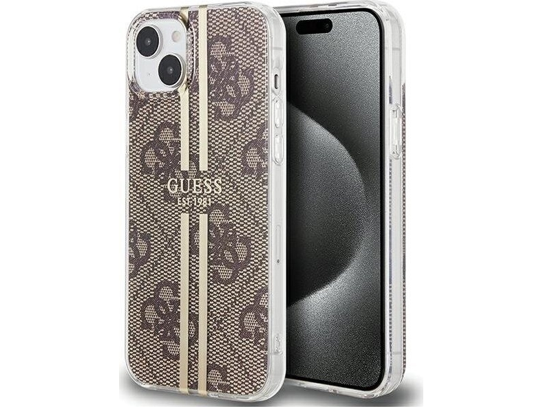 Guess Iml 4G Gold Stripe Hülle Für Iphone 15 Plus / 14 Plus - Braun