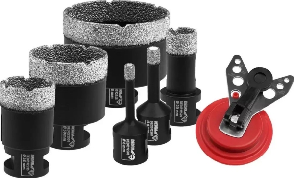 Dedra diamantbor-sæt VB 6, 8, 20, 35, 50, 68 mm med føringsskinne