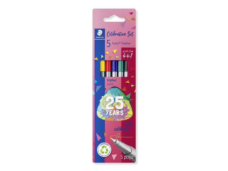 Fineliner Staedtler Triplus 334 Med 4+1 Stk. Ass. Farver