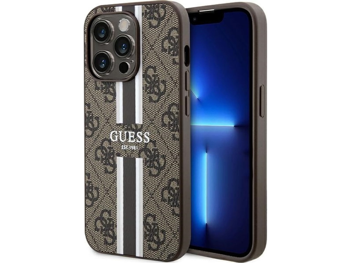 Guess 4G Trykte Striber Magsafe-Cover Til Iphone 15 Pro - Brun