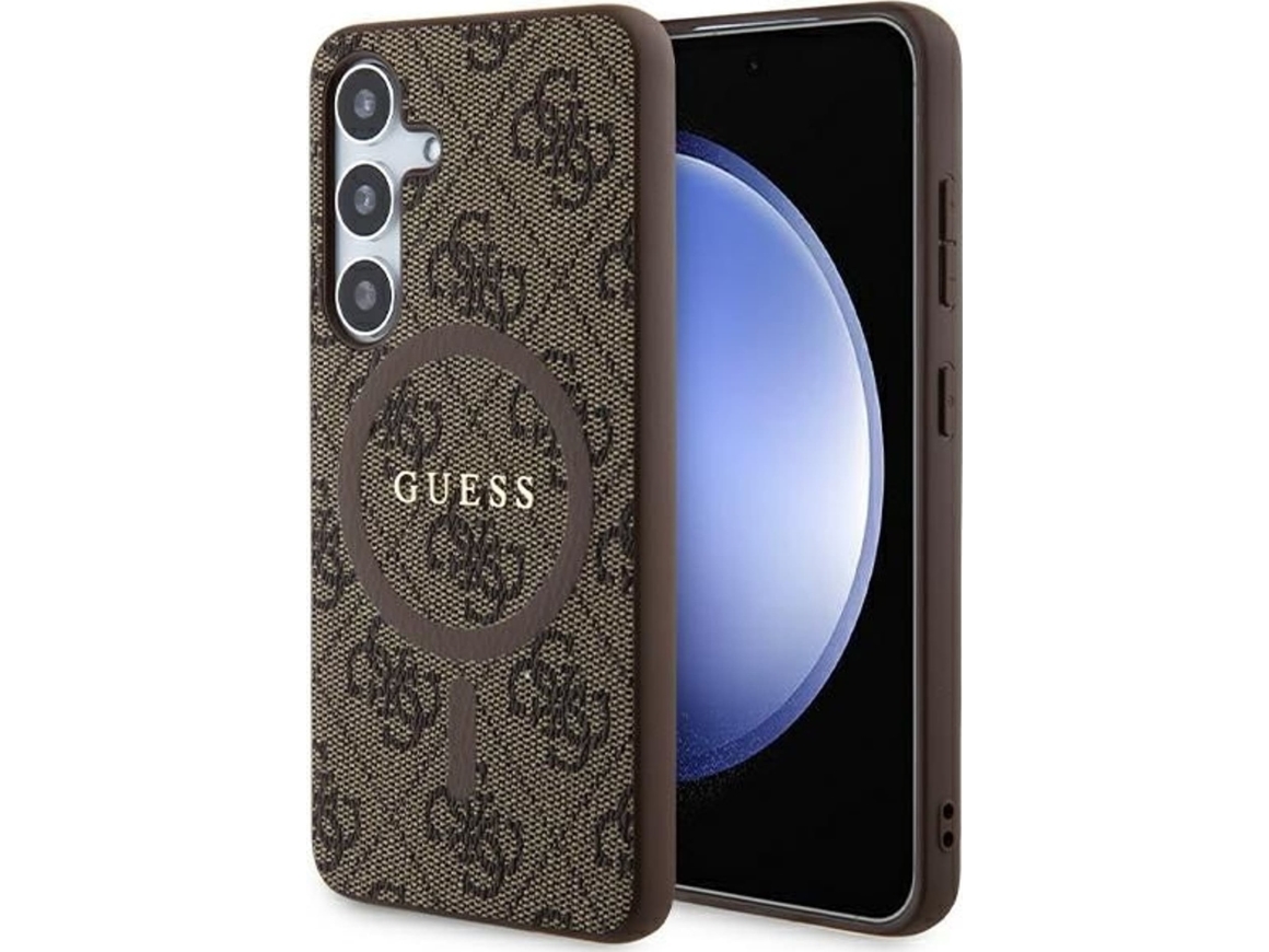 Guess 4G Collection Læder- Og Metalloogo Magsafe-Cover Til Samsung Galaxy S24 - Brun