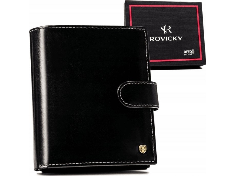 Rovicky stor læderpung i mørkebrun/sort til mænd med RFID-system - NoSize