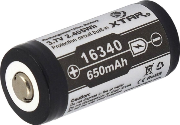 Xtar 16340 genopladeligt batteri 3,7 V 650 mAh