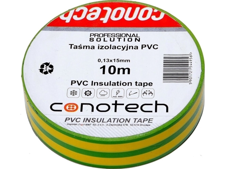 Conotech Isoleringstape Grøn/Gul Pvc 0,13X15x10m Ns (Bx10254)