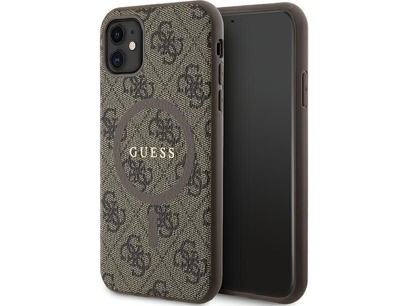 Original Guess Guhmn61g4gfrw Fronttasche Für Iphone 11 (Kompatibel Mit Magsafe / 4G Ring Classic Logo / Braun)