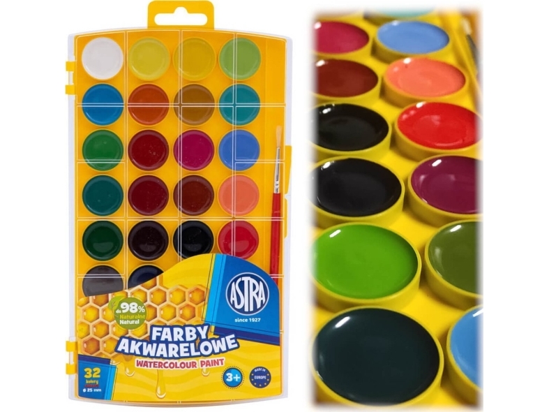 Watercolor Paints 32 Colors With A Euro-Slide Astra