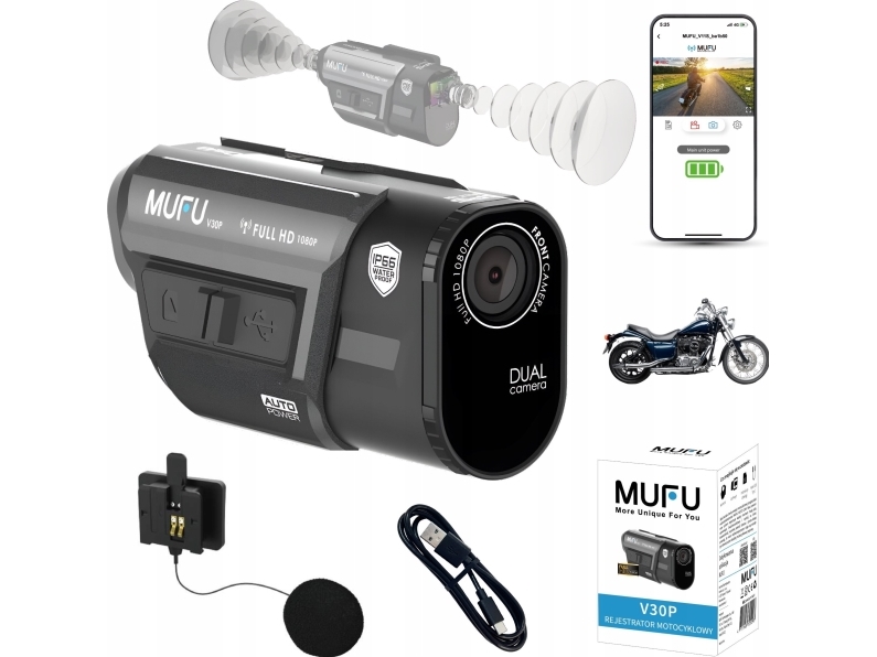 Mufu Wideore Motorrad Recorder Mufu Motocam V30p Fullhd 7H Motorrad Kamera