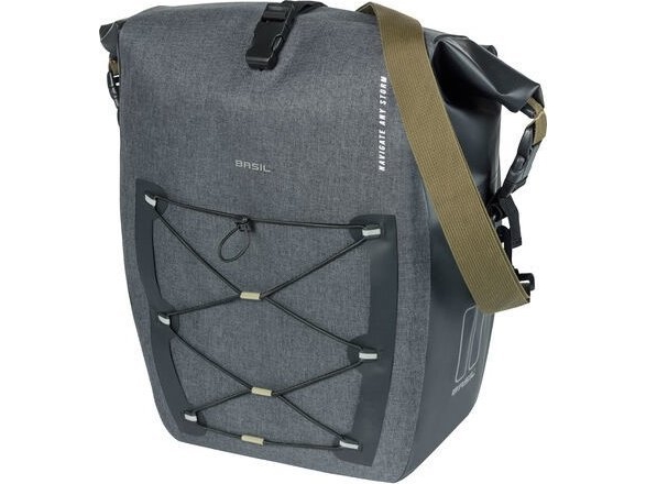 BASIL NAVIGATOR STORM SINGLE PANNIER BAG L 25-31 L, Hook On System, vandtæt, grå sort (NY 2024)