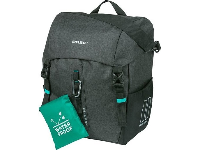 BASIL DISCOVERY 365D SINGLE PANNIER BAG L 20L, Hook On System, vandtæt sort melee (NEW 2024)