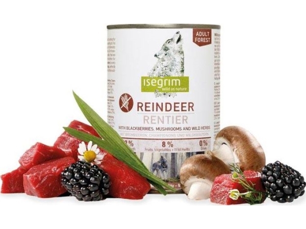 Isegrim Adult Forest Reindeer – Nassfutter Für Erwachsene Hunde, Reines Rentier Mit Brombeeren, Pilzen Und Wildkräutern, 400 G