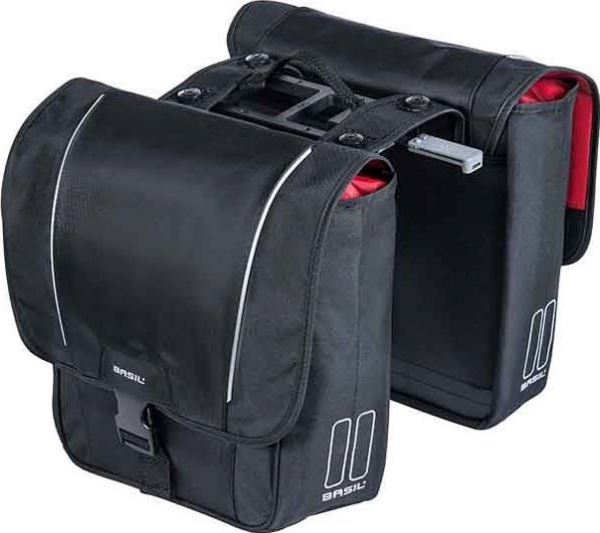 BASIL SPORT DESIGN DOUBLE PANNIER BAG MIK 32L, MIK-järjestelmä (käyttövalmis), musta (UUTUUS 2024)