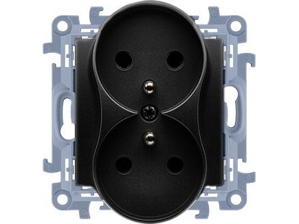 Simon 10 dobbelt jordet stikdåse (modul) 16A, 250V, skrueklemmer sort mat CGZ2M.01/49