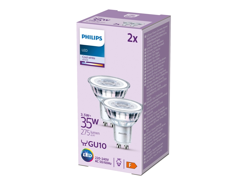 Philips Spot, 3,5 W, 35 W, Gu10, 275 Lm, 15000 H, Kaltweiße