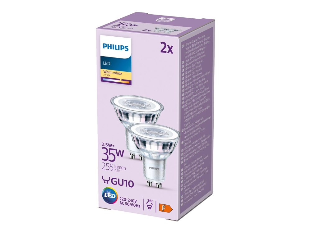 Philips Spot 35W Par16 Gu10 X2, 3,5 W, 35 W, Gu10, 255 Lm, 15000 H, Warmweiß