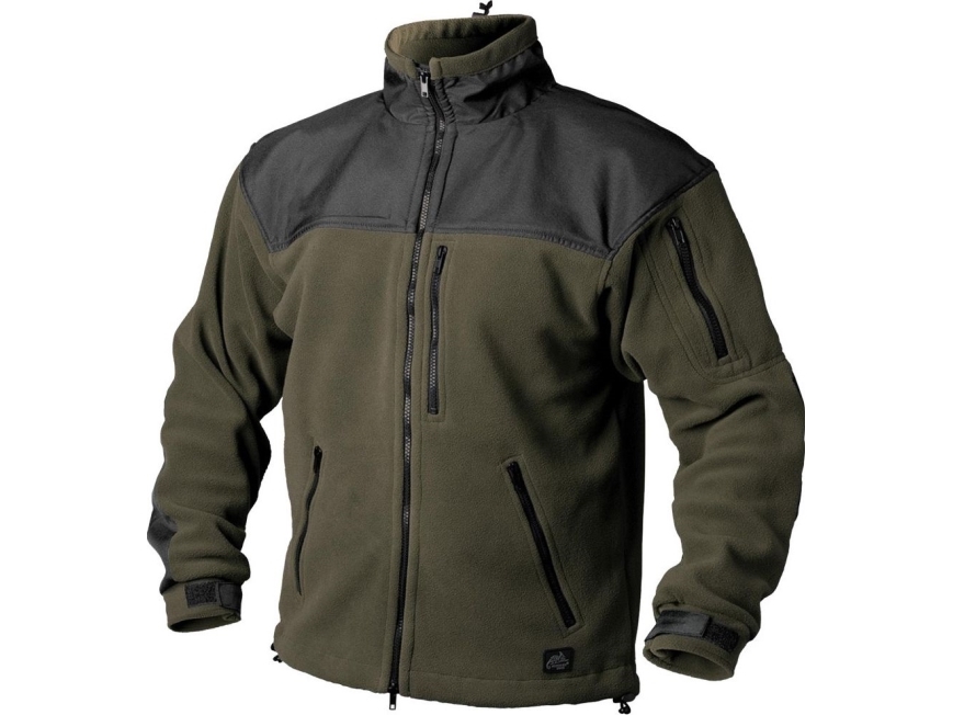 Classic Army fleecejakke med høj krave og lynlåslommer - Olive Green/Czarny