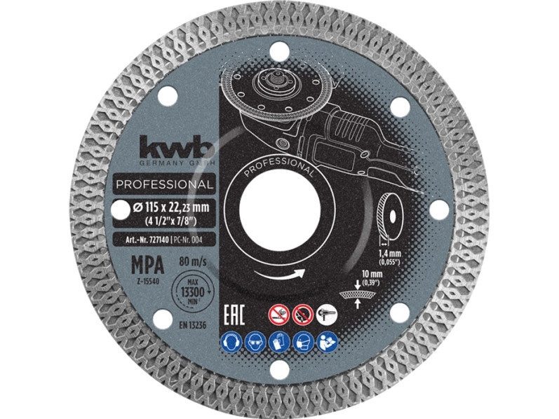 Kwb 727540, Skæreskive, Fladcenter, Keramisk, Marmor, Porcelæn, Flise, 2,22 Cm, 12,5 Cm, 1,4 Mm