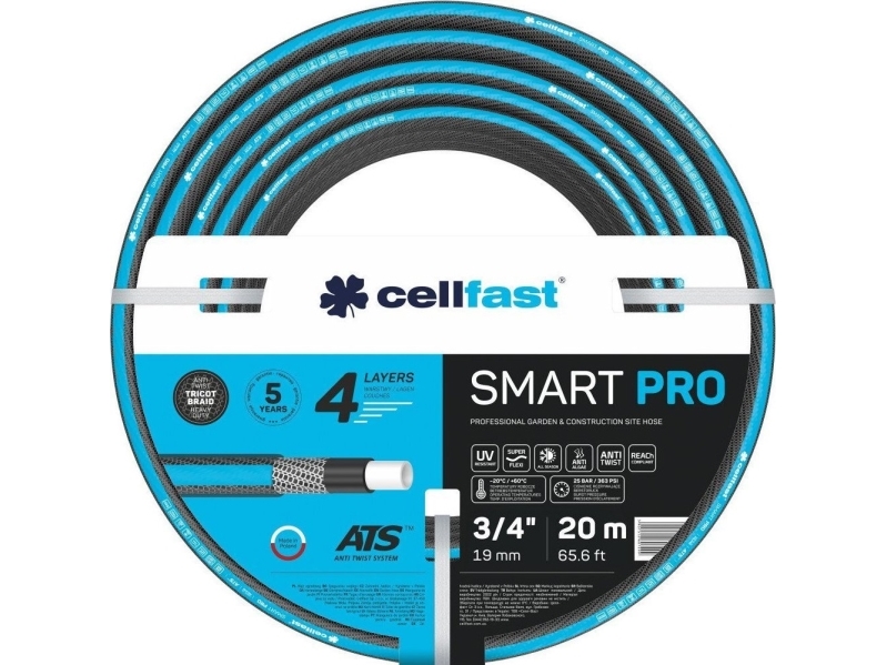 Cellfast 4-Lags Haveslange 20M Smart Pro Ats 3/4" (Ø19mm) 25Bar, -20/+60 Grader