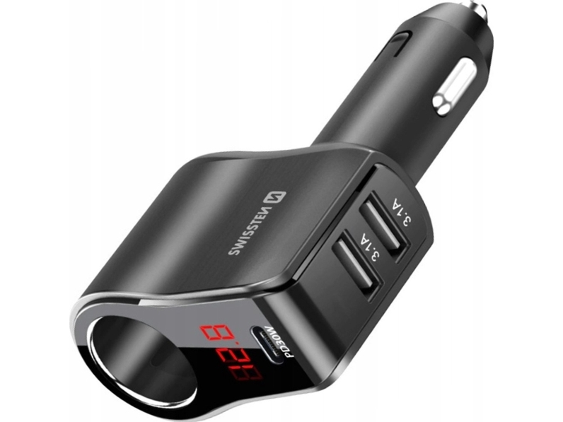 Swissten Automobilinis Įkroviklis 1X Usb-C Pd / 2X Usb-A / Cl / Led
