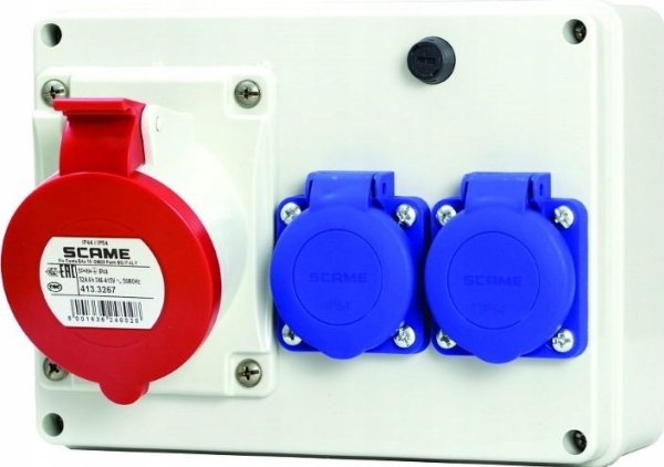 Byggesamlerskab (E-Box) Scame overflademonteret 1x32A/5P 2x230V IP44, 686.322, grå