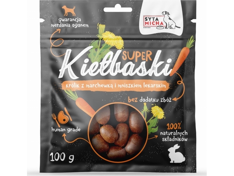 Syta Micha Große Würste Mit Kaninchen, Karotten Und Löwenzahn - Godbid Til Hund - 100G