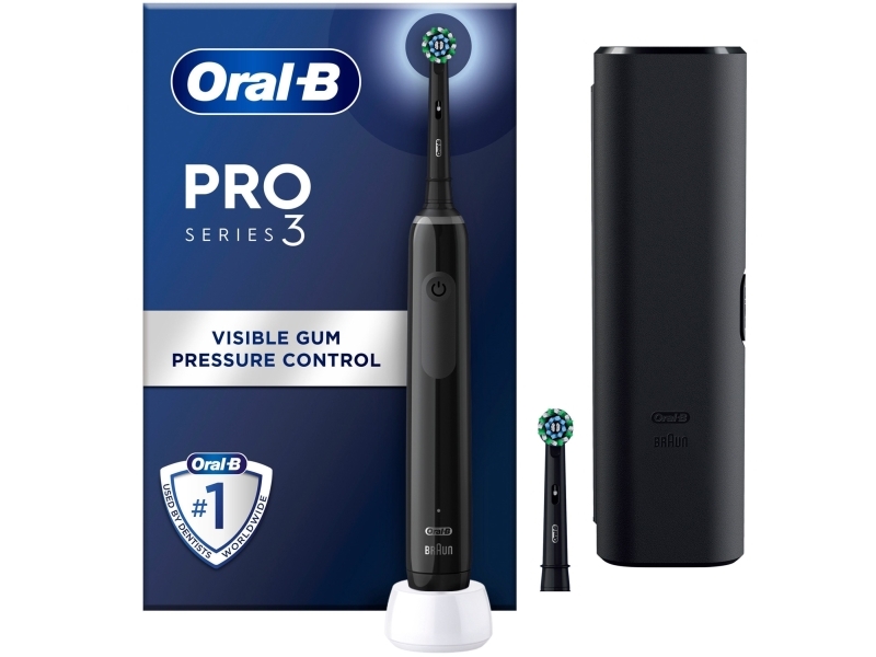 Oral-B Pro 3 3500, Voksen, Roterende Tandbørste, Daglig Pleje, Sensitiv, Blegning, Sort, 2 Min, 4 X 30 Sek., Sort