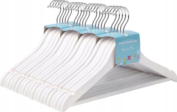 Songmics vaatehenkarit puuta, 20 kpl, silta ja lovi, 360° kääntyvä koukku valkoinen 35 cm CRW06W-20