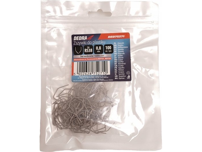 Dedra Plastklammer type RS38, 0,8 mm, V til hjørner, 100 stk