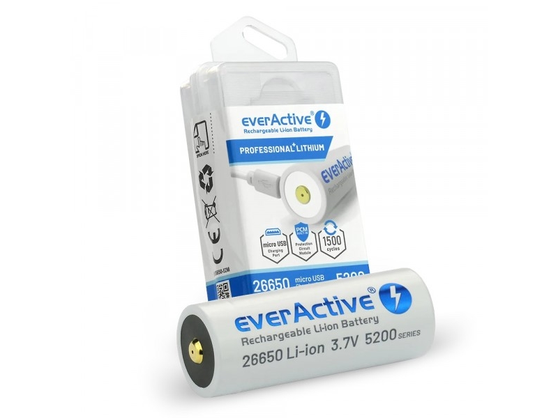 Everactive Wiederaufladbare Batterie 26650 3.7V Li-Ion 5200 Mah Micro Usb