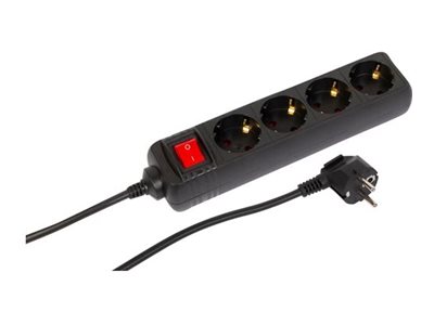Microconnect - Stikdåse - Tænd/Sluk-Kontakt - Input: Type F - Output-Stikforbindelser: 4 (Type F) - 1.5 M Ledning - Sort