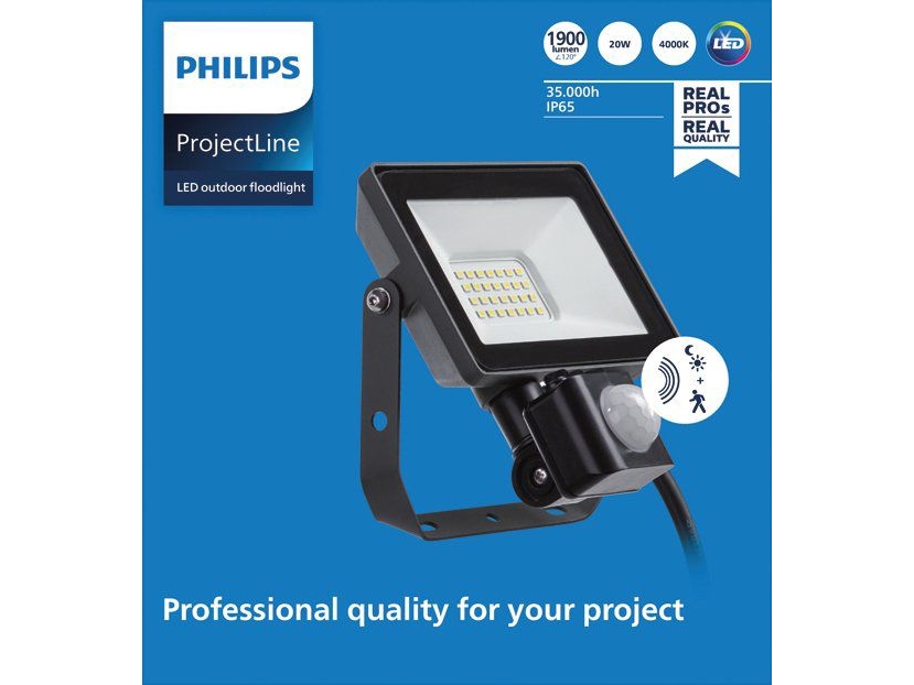 Philips Projektør, 20 W, Led, Sort, 4000 K, 1900 Lm, 35000 T