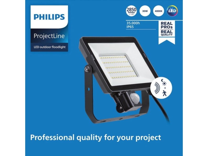 Philips Projektør, 30 W, Led, Sort, 4000 K, 2850 Lm, 35000 T