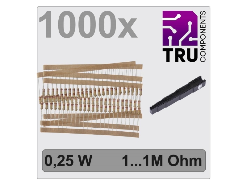 TRU COMPONENTS TC-12888468 T22P060 Carbonbelægning-modstand-sortiment med aksial tråd 0.25 W 5 % 1000 stk
