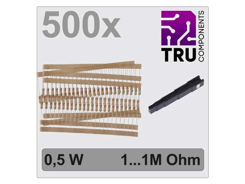TRU COMPONENTS TC-12888488 T22P105 Hiilipäällystysvastusvalikoima aksiaalilangalla 0,5 W 0,05 % 500 kpl