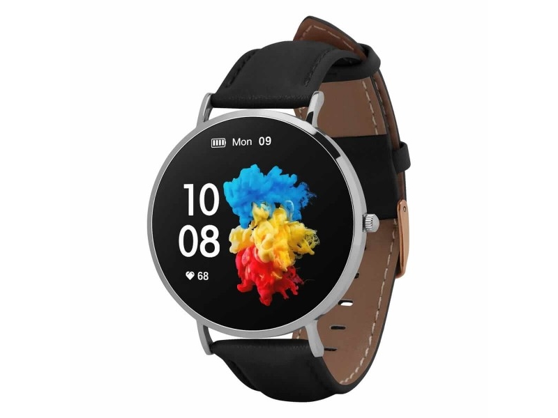 Garett Verona Smartwatch, Silbernes Gehäuse Mit Schwarzem Lederband