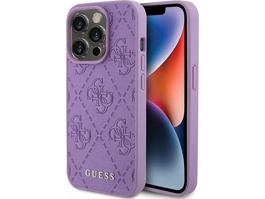 Guess Leather 4G Prægget Cover Til Iphone 15 Pro Max - Lilla