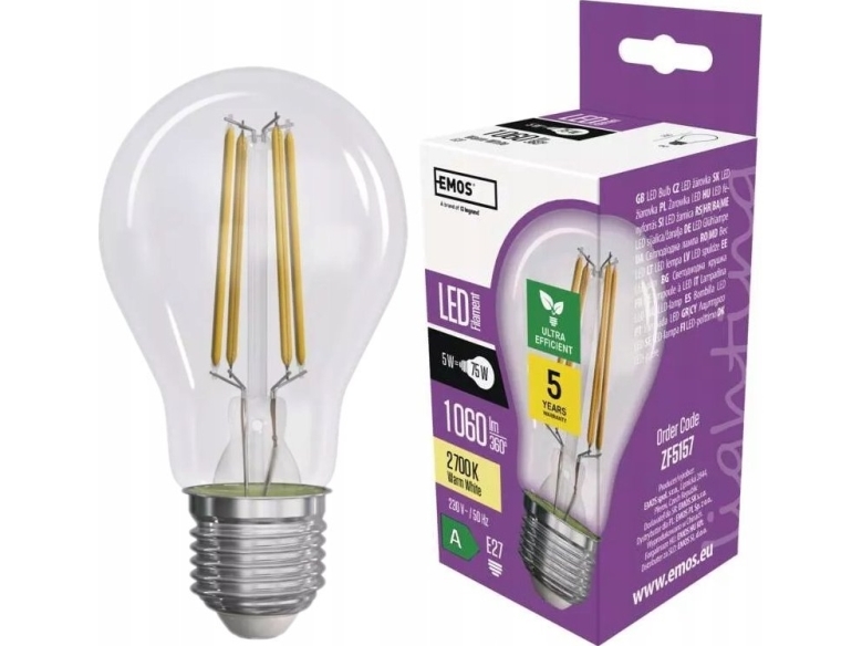 Emos Filament Led-Lampe Zf5157 5W E27 A60 2700K Transparent Warm