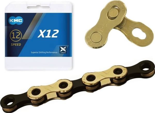Grandinė KMC X12 Ti-N Gold/Juodas 12-speed 126-links