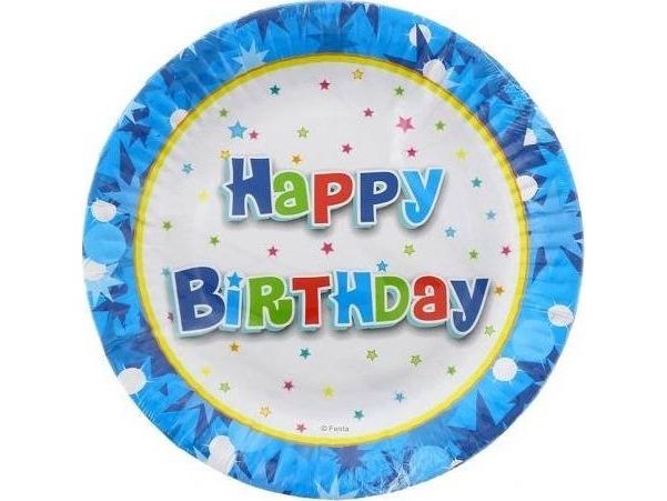 GoDan papirtallerkener Happy Birthday blå - 18 cm - 6 stk universel