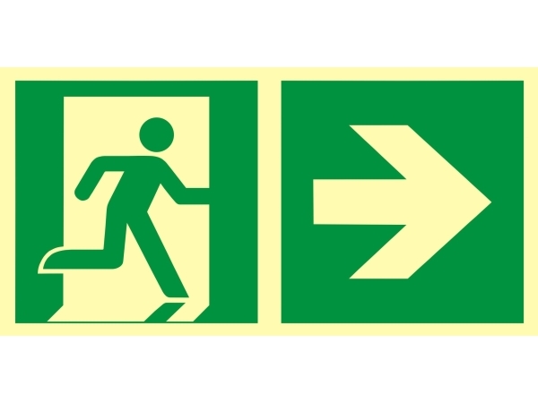 PROCERA AAE 107 CE PS - utrymningsskylt, högerut mot utrymningsutgång | Strålkastare - Skyltar och fasader | GameStuff
