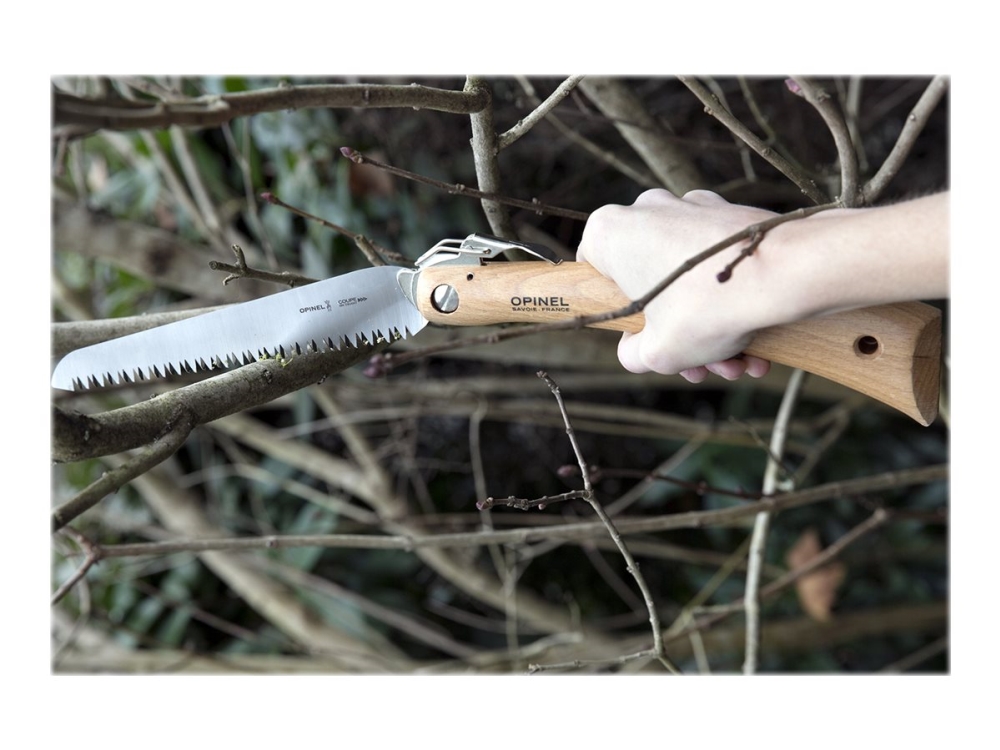 Opinel Garden N°18 - Sav - bøgetræ - 18 cm - småt mørkt aske, lysegult til pink håndtag