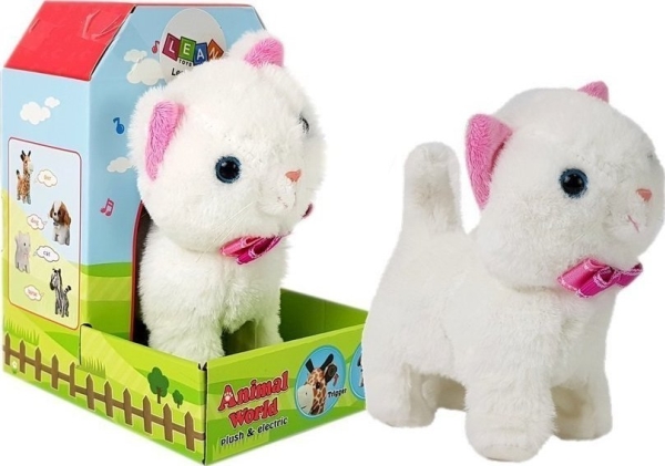 LeanToys Interaktiivinen valkoinen paristokissa kävelee ja laulaa ääntä